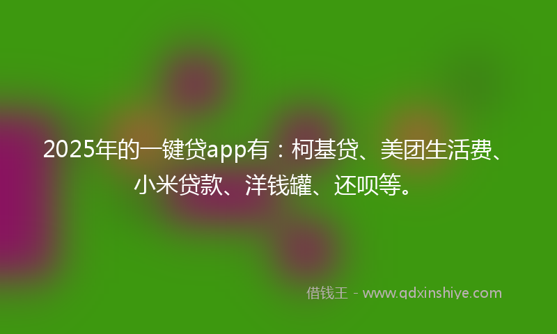 2025年的一键贷app有：柯基贷、美团生活费、小米贷款、洋钱罐、还呗等。