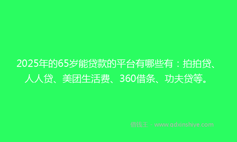 2025年的65岁能贷款的平台有哪些有：拍拍贷、人人贷、美团生活费、360借条、功夫贷等。