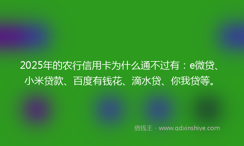 2025年的农行信用卡为什么通不过有：e微贷、小米贷款、百度有钱花、滴水贷、你我贷等。