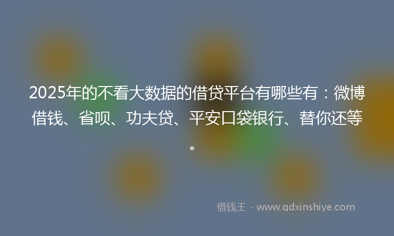 2025年的不看大数据的借贷平台有哪些有：微博借钱、省呗、功夫贷、平安口袋银行、替你还等。