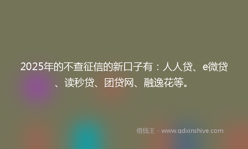 2025年的不查征信的新口子有：人人贷、e微贷、读秒贷、团贷网、融逸花等。