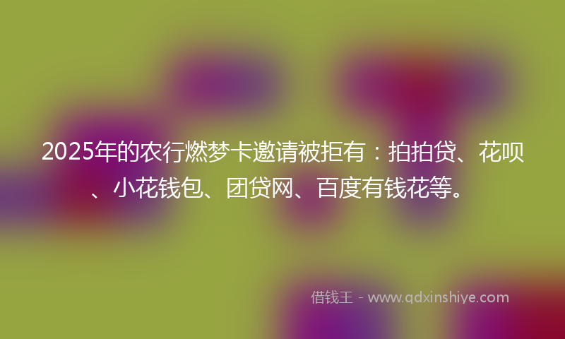2025年的农行燃梦卡邀请被拒有：拍拍贷、花呗、小花钱包、团贷网、百度有钱花等。