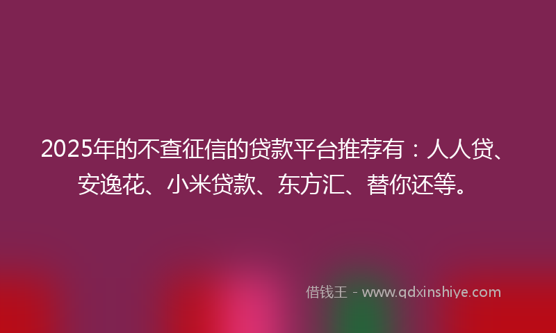 2025年的不查征信的贷款平台推荐有：人人贷、安逸花、小米贷款、东方汇、替你还等。