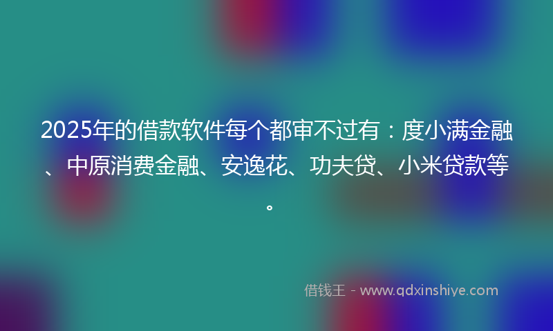 2025年的借款软件每个都审不过有：度小满金融、中原消费金融、安逸花、功夫贷、小米贷款等。