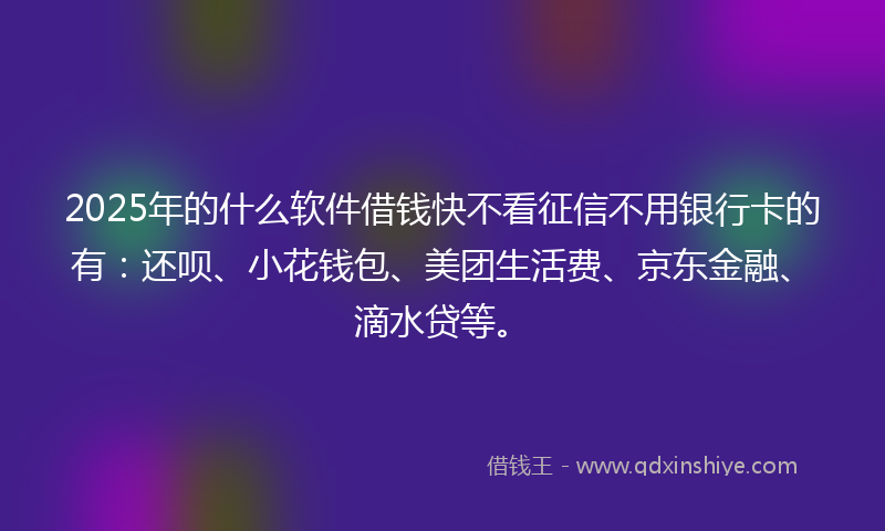 2025年的什么软件借钱快不看征信不用银行卡的有：还呗、小花钱包、美团生活费、京东金融、滴水贷等。