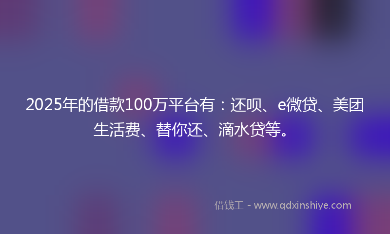 2025年的借款100万平台有：还呗、e微贷、美团生活费、替你还、滴水贷等。
