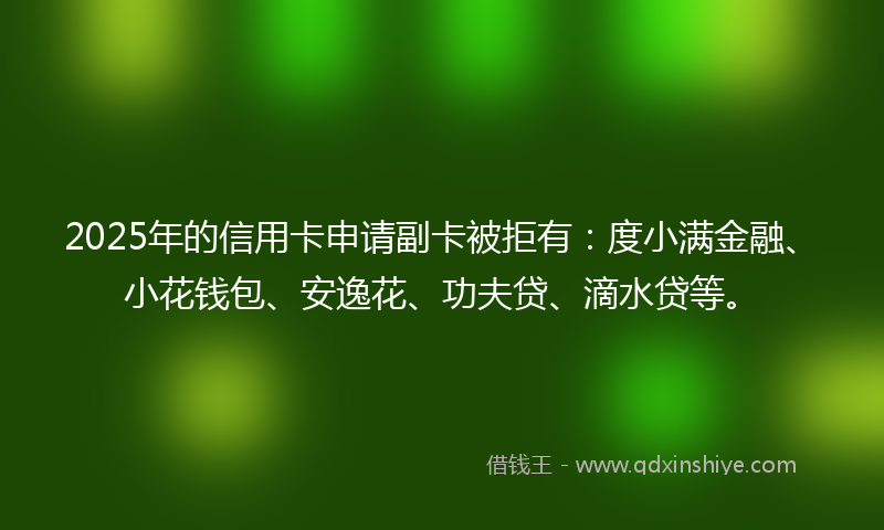 2025年的信用卡申请副卡被拒有：度小满金融、小花钱包、安逸花、功夫贷、滴水贷等。