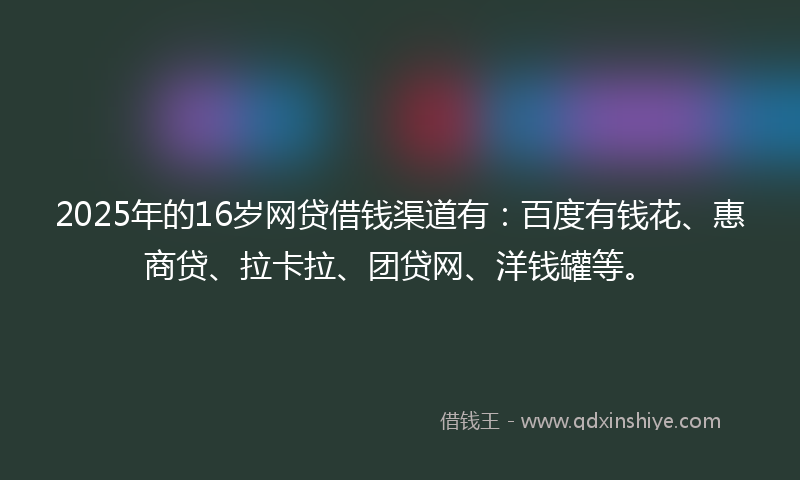 2025年的16岁网贷借钱渠道有：百度有钱花、惠商贷、拉卡拉、团贷网、洋钱罐等。