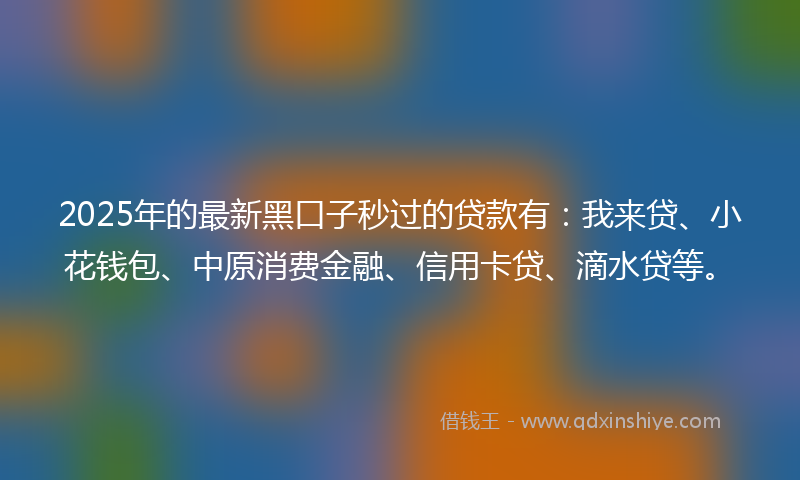 2025年的最新黑口子秒过的贷款有：我来贷、小花钱包、中原消费金融、信用卡贷、滴水贷等。