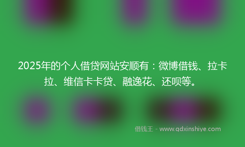 2025年的个人借贷网站安顺有：微博借钱、拉卡拉、维信卡卡贷、融逸花、还呗等。