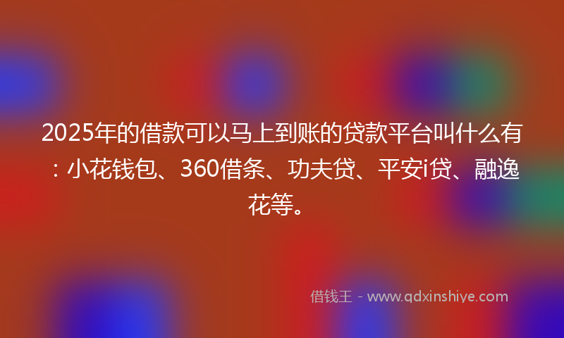 2025年的借款可以马上到账的贷款平台叫什么有：小花钱包、360借条、功夫贷、平安i贷、融逸花等。