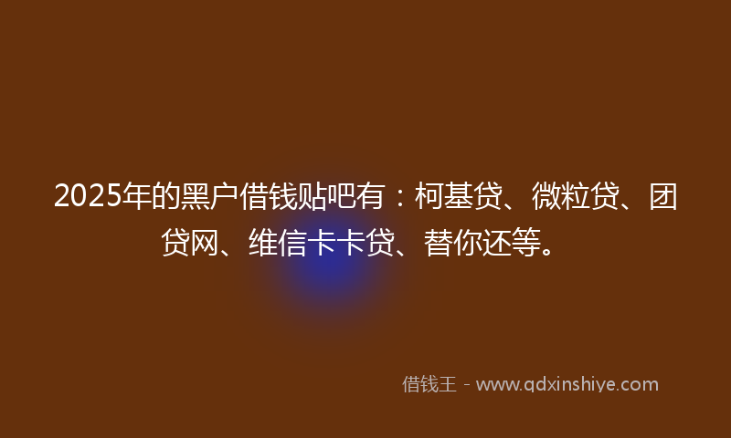 2025年的黑户借钱贴吧有：柯基贷、微粒贷、团贷网、维信卡卡贷、替你还等。