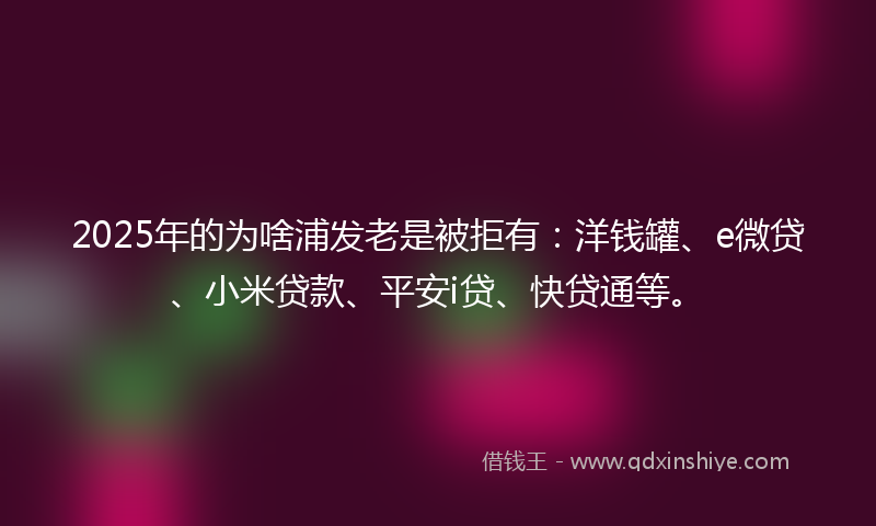 2025年的为啥浦发老是被拒有：洋钱罐、e微贷、小米贷款、平安i贷、快贷通等。