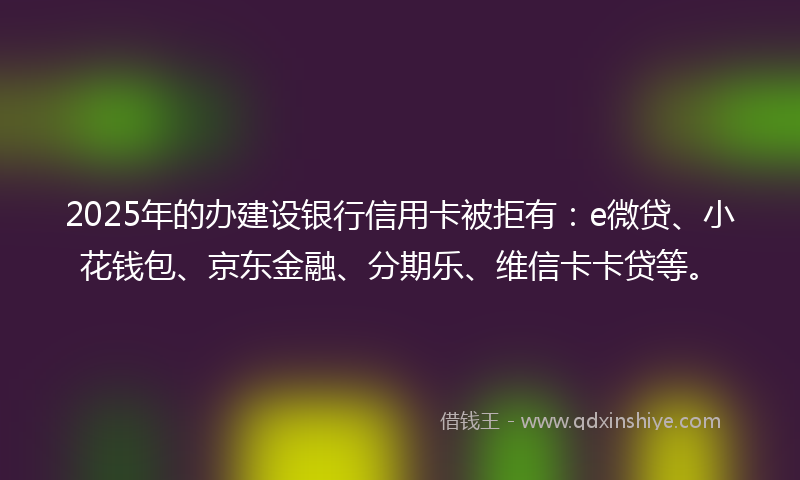 2025年的办建设银行信用卡被拒有：e微贷、小花钱包、京东金融、分期乐、维信卡卡贷等。