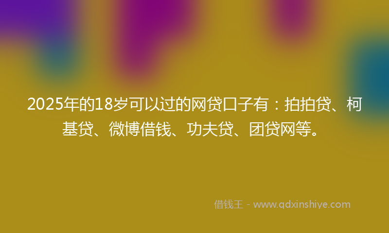 2025年的18岁可以过的网贷口子有：拍拍贷、柯基贷、微博借钱、功夫贷、团贷网等。