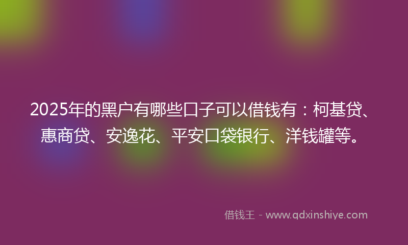 2025年的黑户有哪些口子可以借钱有：柯基贷、惠商贷、安逸花、平安口袋银行、洋钱罐等。