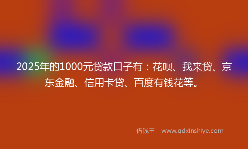 2025年的1000元贷款口子有：花呗、我来贷、京东金融、信用卡贷、百度有钱花等。