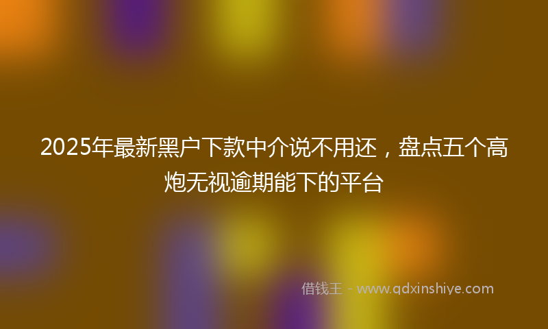 2025年最新黑户下款中介说不用还，盘点五个高炮无视逾期能下的平台