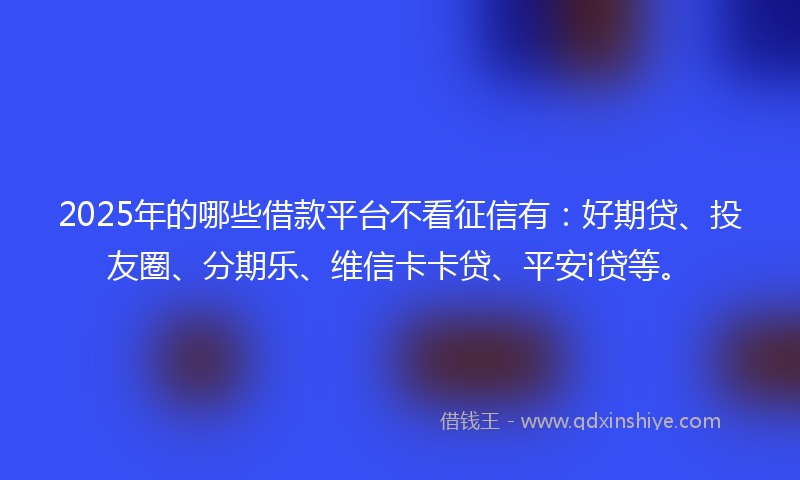 2025年的哪些借款平台不看征信有：好期贷、投友圈、分期乐、维信卡卡贷、平安i贷等。
