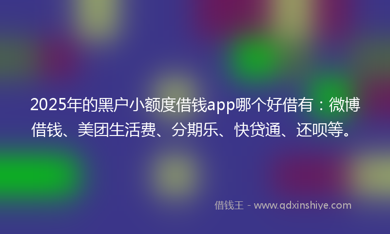 2025年的黑户小额度借钱app哪个好借有：微博借钱、美团生活费、分期乐、快贷通、还呗等。