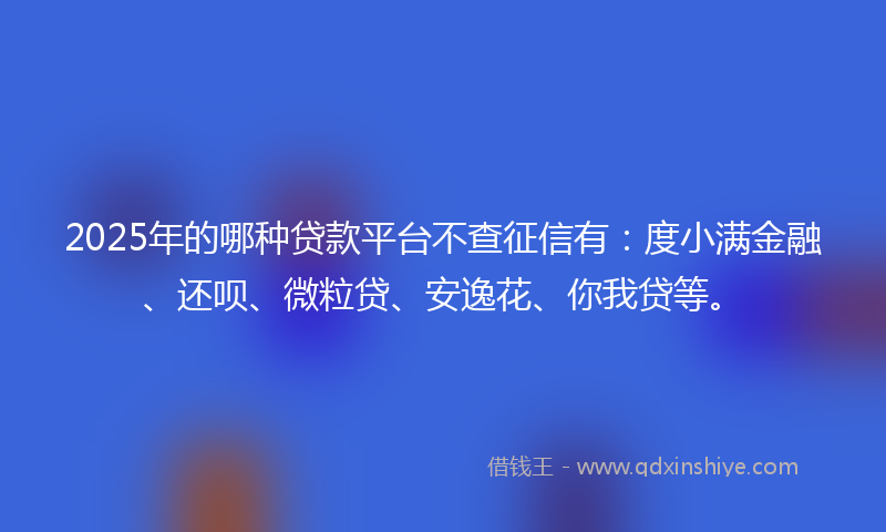 2025年的哪种贷款平台不查征信有：度小满金融、还呗、微粒贷、安逸花、你我贷等。