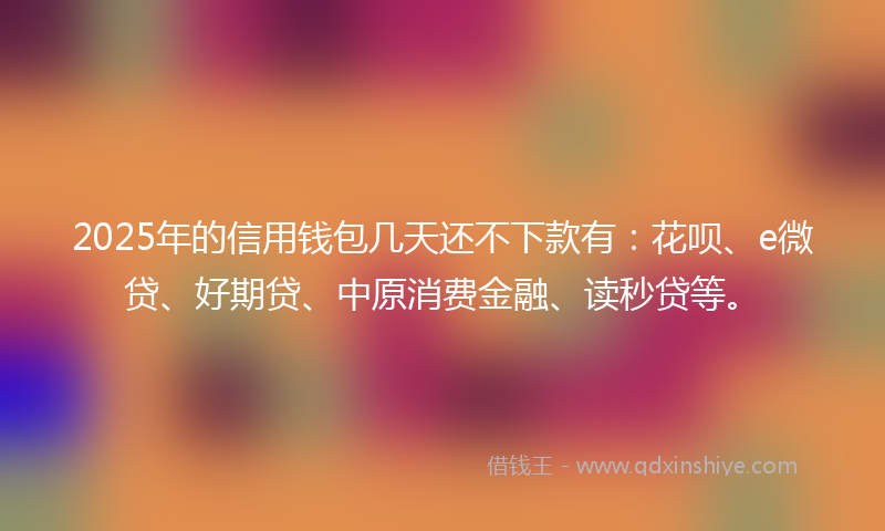 2025年的信用钱包几天还不下款有：花呗、e微贷、好期贷、中原消费金融、读秒贷等。