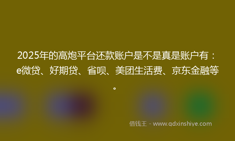 2025年的高炮平台还款账户是不是真是账户有：e微贷、好期贷、省呗、美团生活费、京东金融等。