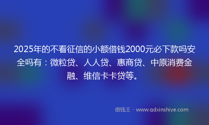 2025年的不看征信的小额借钱2000元必下款吗安全吗有：微粒贷、人人贷、惠商贷、中原消费金融、维信卡卡贷等。