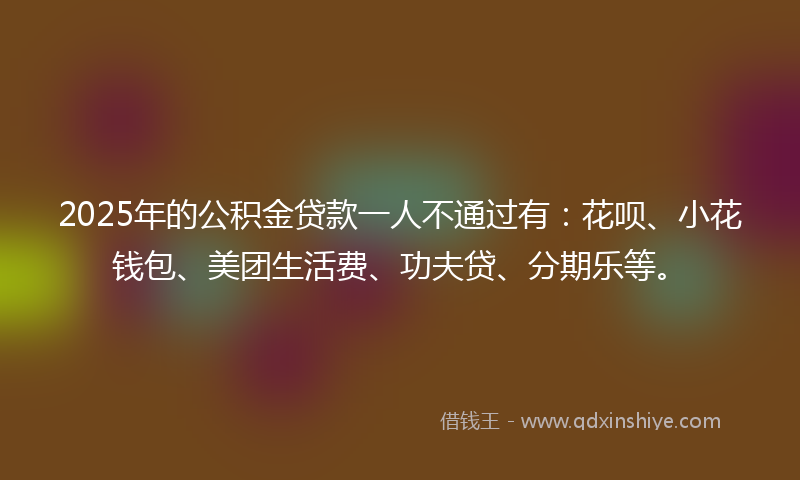 2025年的公积金贷款一人不通过有：花呗、小花钱包、美团生活费、功夫贷、分期乐等。
