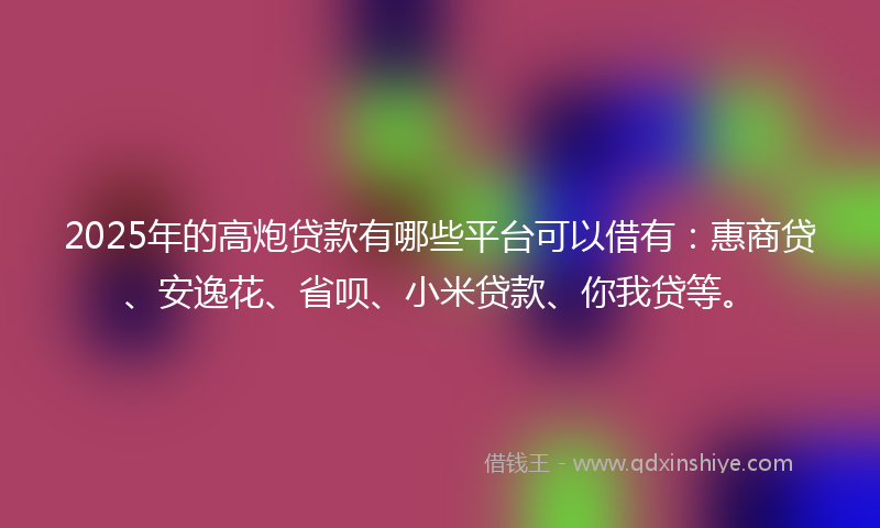 2025年的高炮贷款有哪些平台可以借有：惠商贷、安逸花、省呗、小米贷款、你我贷等。