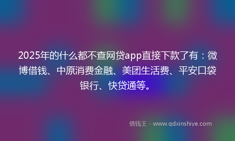 2025年的什么都不查网贷app直接下款了有：微博借钱、中原消费金融、美团生活费、平安口袋银行、快贷通等。