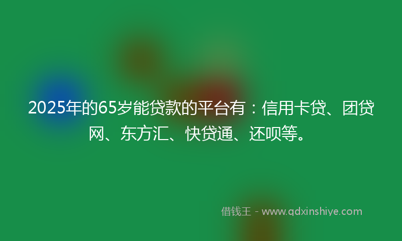 2025年的65岁能贷款的平台有：信用卡贷、团贷网、东方汇、快贷通、还呗等。