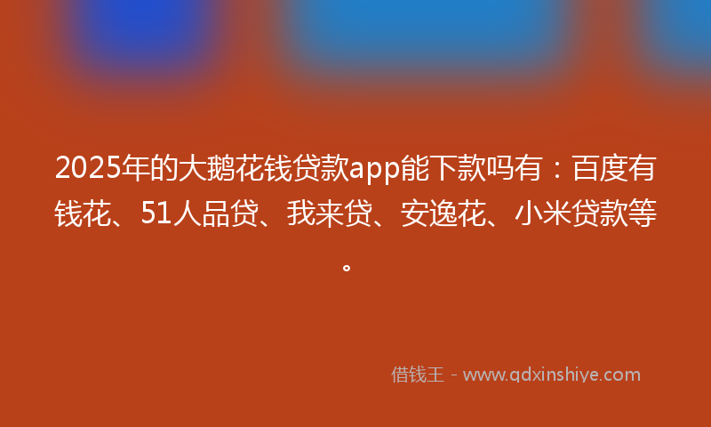 2025年的大鹅花钱贷款app能下款吗有：百度有钱花、51人品贷、我来贷、安逸花、小米贷款等。