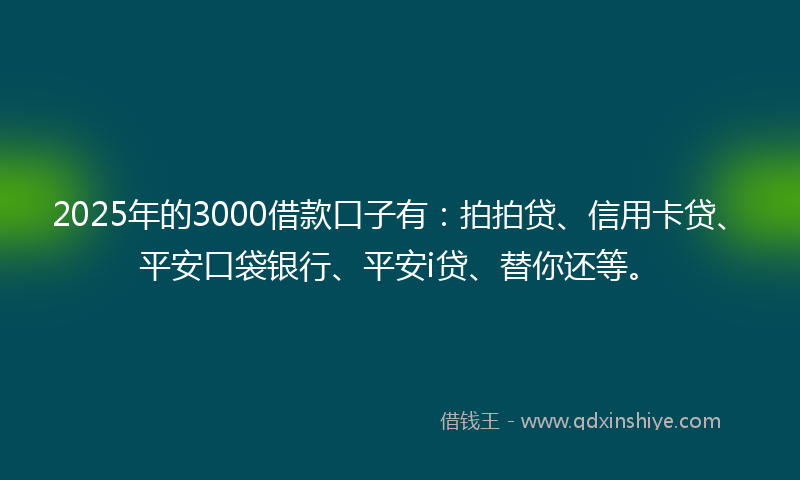 2025年的3000借款口子有：拍拍贷、信用卡贷、平安口袋银行、平安i贷、替你还等。