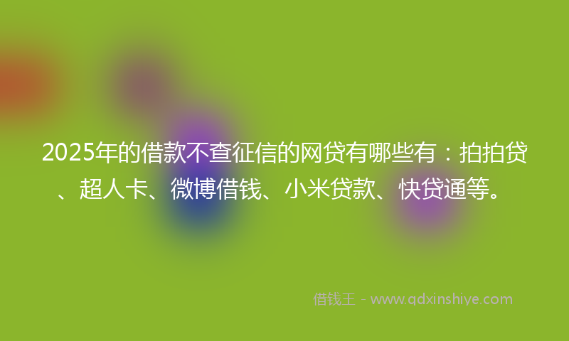 2025年的借款不查征信的网贷有哪些有：拍拍贷、超人卡、微博借钱、小米贷款、快贷通等。