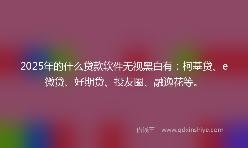 2025年的什么贷款软件无视黑白有：柯基贷、e微贷、好期贷、投友圈、融逸花等。