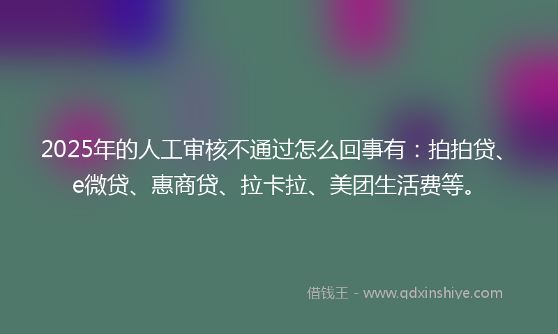2025年的人工审核不通过怎么回事有：拍拍贷、e微贷、惠商贷、拉卡拉、美团生活费等。