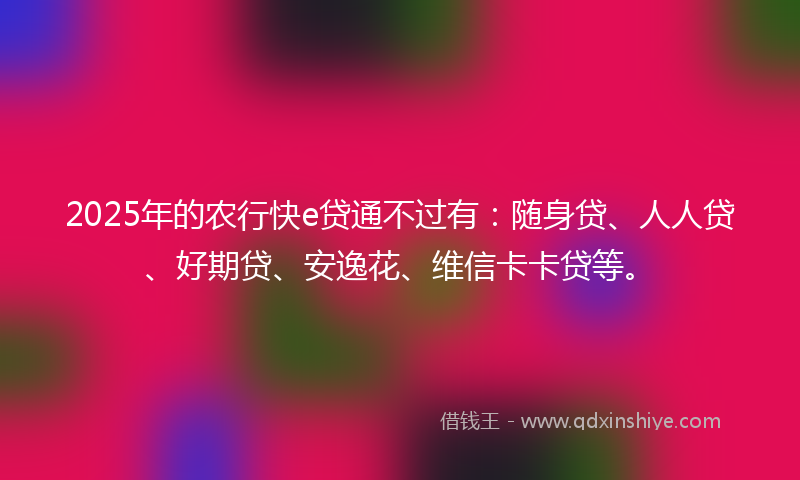 2025年的农行快e贷通不过有：随身贷、人人贷、好期贷、安逸花、维信卡卡贷等。