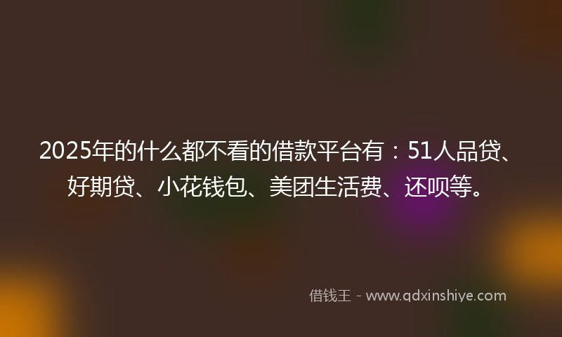 2025年的什么都不看的借款平台有：51人品贷、好期贷、小花钱包、美团生活费、还呗等。
