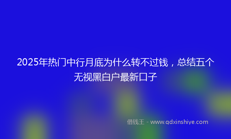 2025年热门中行月底为什么转不过钱，总结五个无视黑白户最新口子