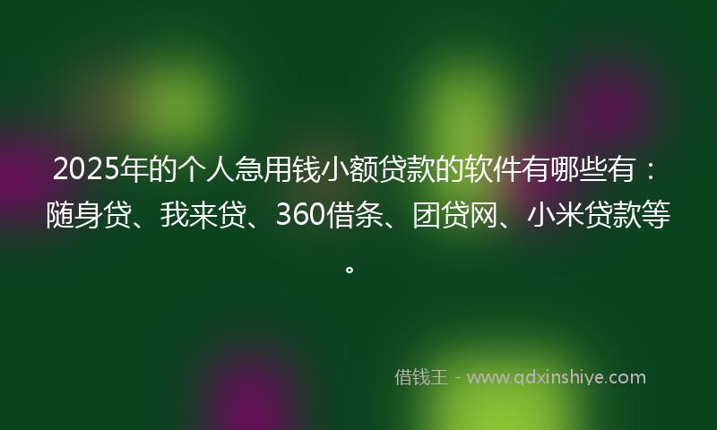 2025年的个人急用钱小额贷款的软件有哪些有：随身贷、我来贷、360借条、团贷网、小米贷款等。