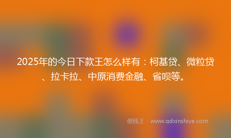 2025年的今日下款王怎么样有：柯基贷、微粒贷、拉卡拉、中原消费金融、省呗等。
