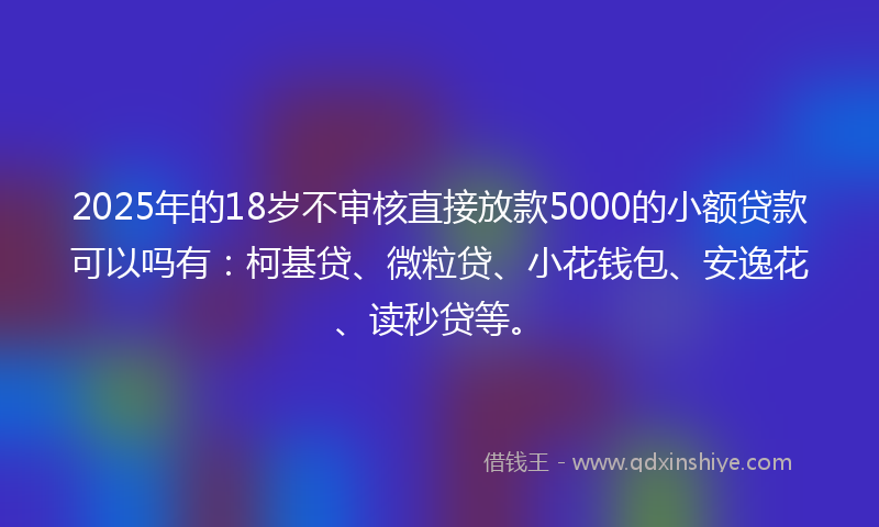 2025年的18岁不审核直接放款5000的小额贷款可以吗有：柯基贷、微粒贷、小花钱包、安逸花、读秒贷等。