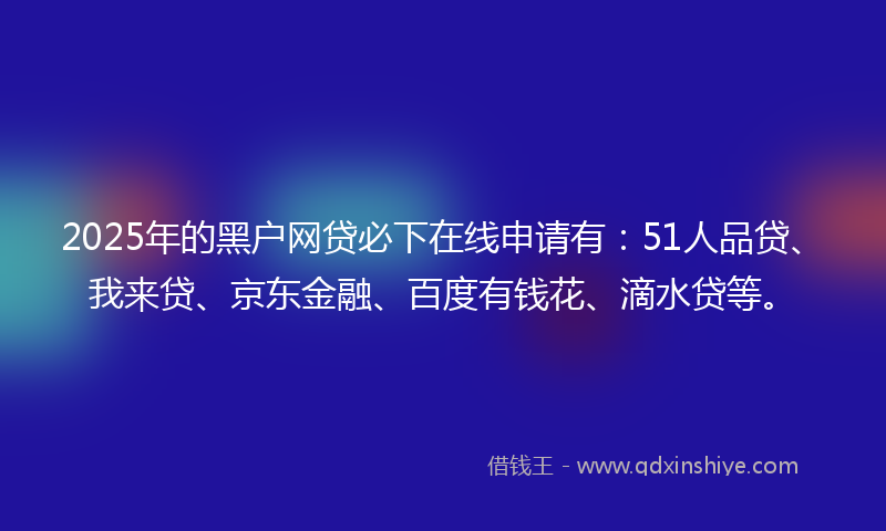 2025年的黑户网贷必下在线申请有：51人品贷、我来贷、京东金融、百度有钱花、滴水贷等。