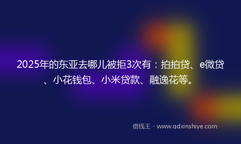 2025年的东亚去哪儿被拒3次有：拍拍贷、e微贷、小花钱包、小米贷款、融逸花等。