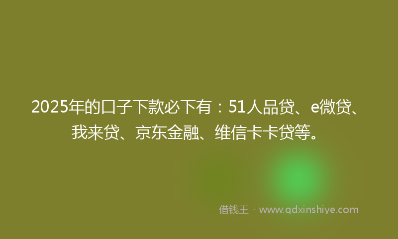 2025年的口子下款必下有：51人品贷、e微贷、我来贷、京东金融、维信卡卡贷等。