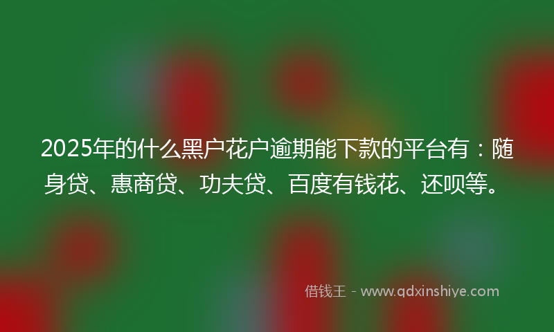 2025年的什么黑户花户逾期能下款的平台有：随身贷、惠商贷、功夫贷、百度有钱花、还呗等。