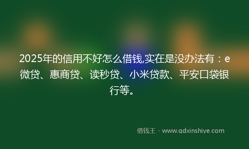 2025年的信用不好怎么借钱,实在是没办法有：e微贷、惠商贷、读秒贷、小米贷款、平安口袋银行等。