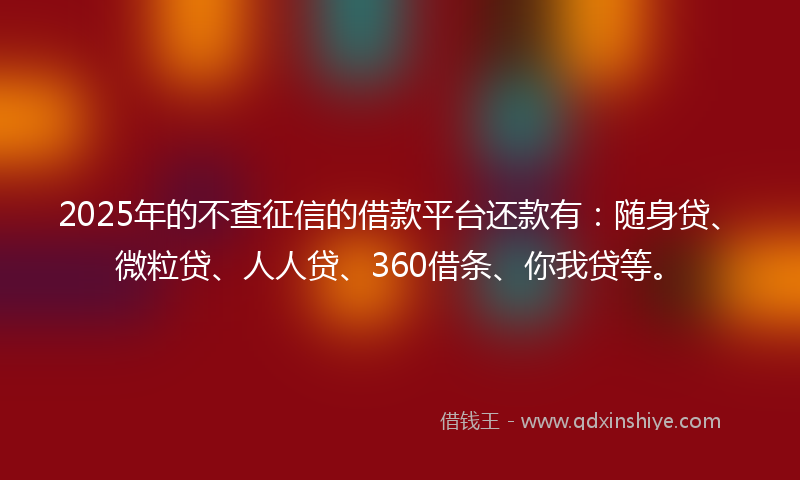 2025年的不查征信的借款平台还款有：随身贷、微粒贷、人人贷、360借条、你我贷等。