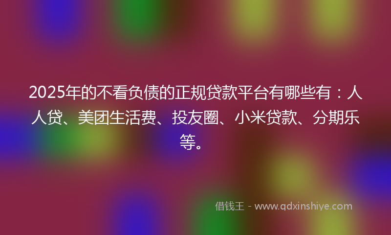 2025年的不看负债的正规贷款平台有哪些有：人人贷、美团生活费、投友圈、小米贷款、分期乐等。